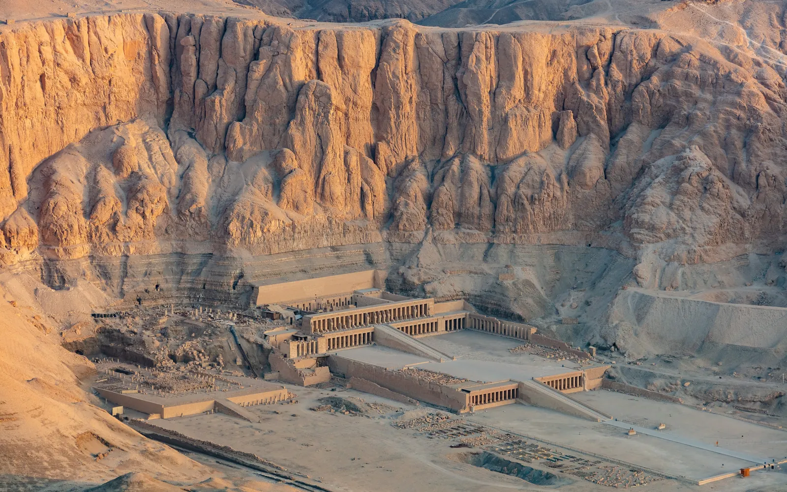 The terraced mortuary temple of Hatshepsut below the cliffs of Deir el-Bahari