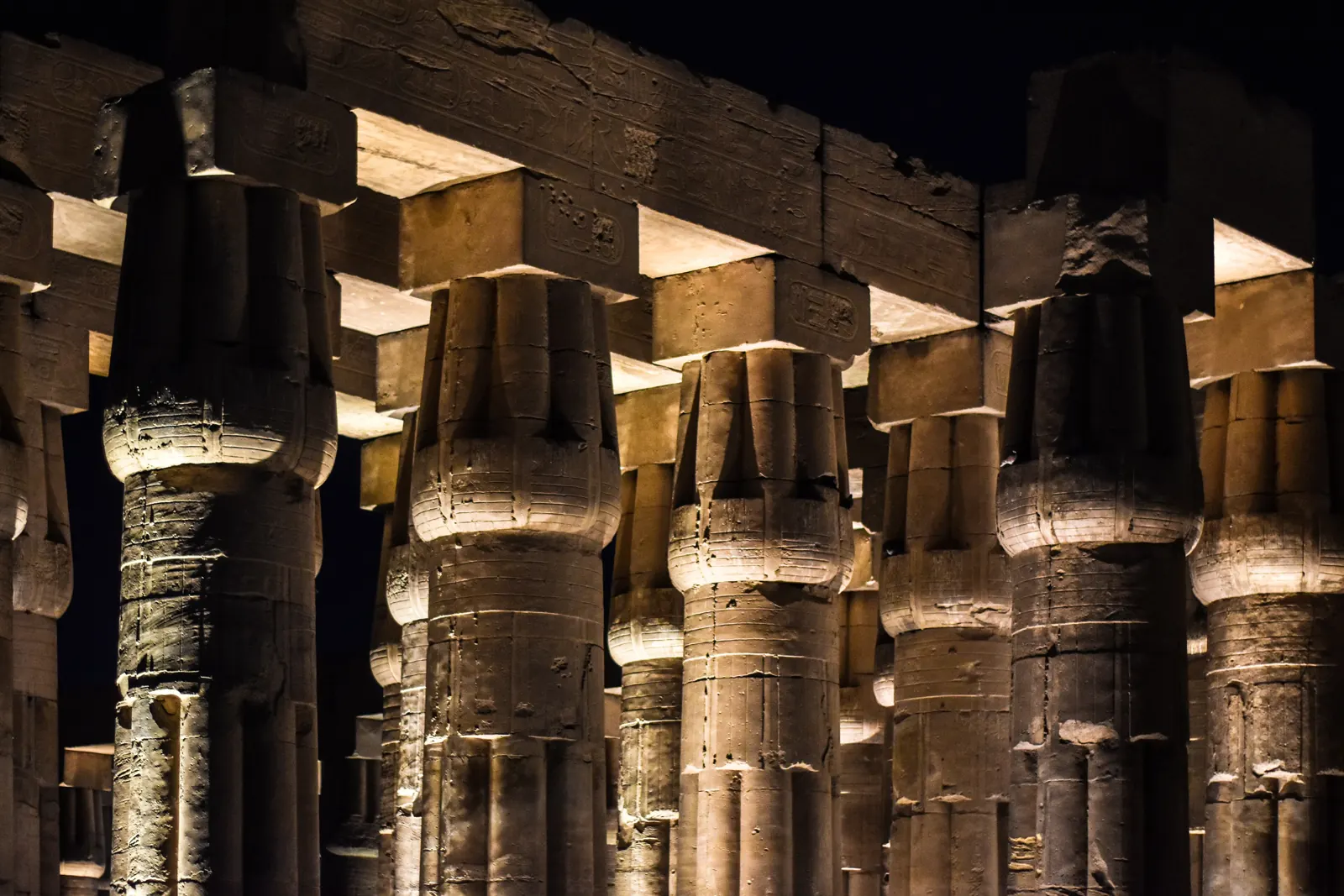 Luxor Temple floodlit at night