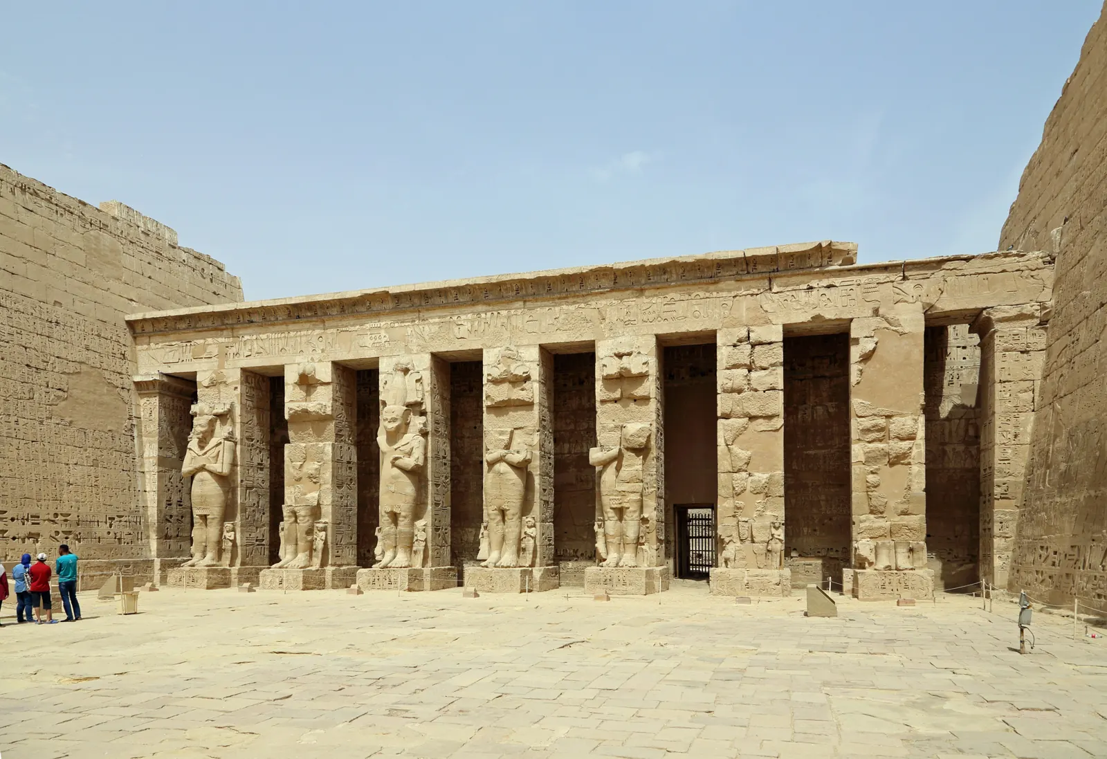 Carved columns in the first courtyard of Medinet Habu on Luxor's West Bank